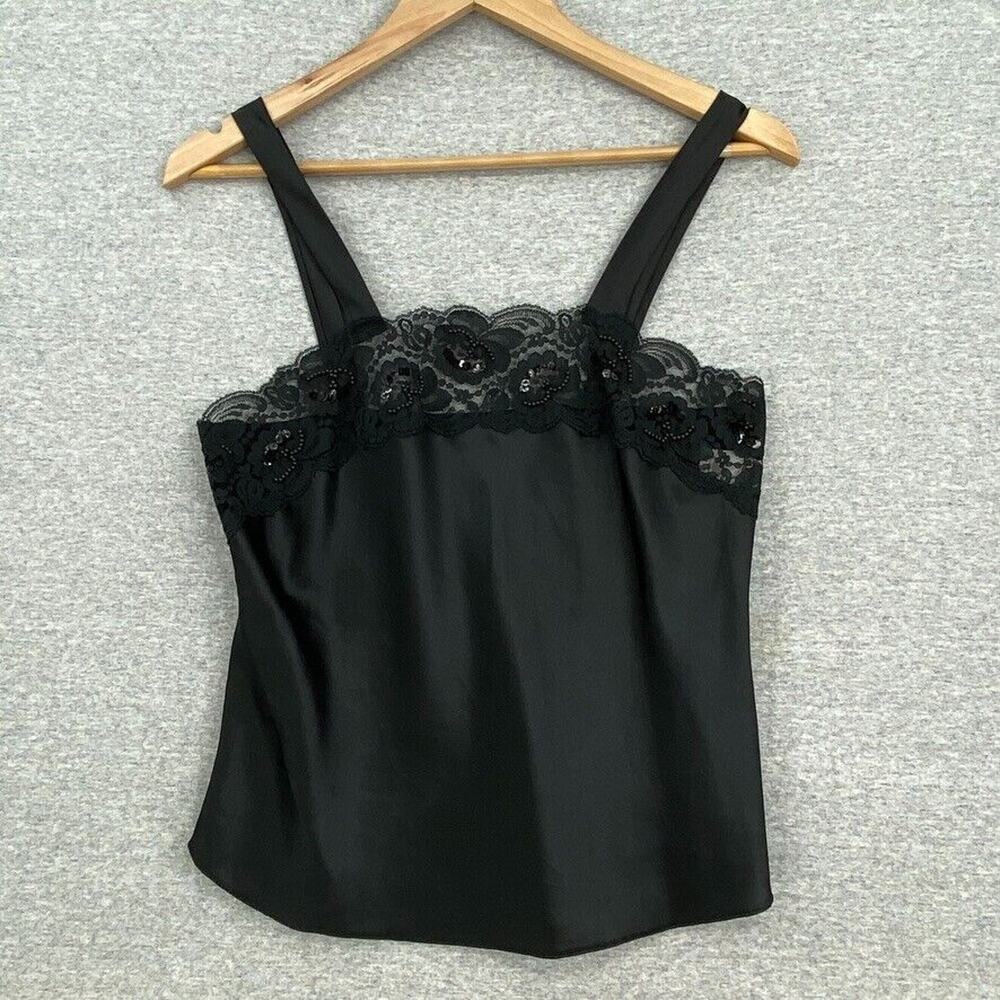 Vintage Lucie Ann II Chemise Womens 34 Black Lace Camisole Lingerie Slip Top USA